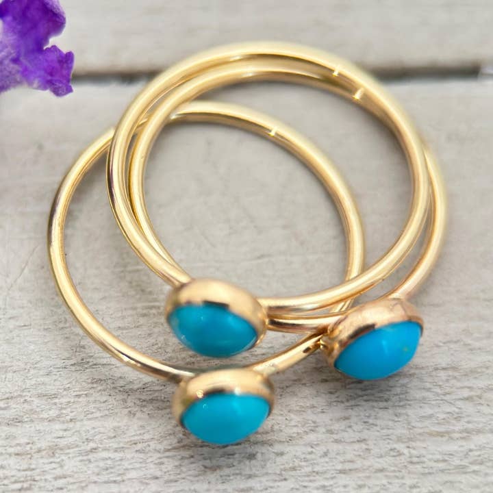 Blue Ridge Turquoise & 14k Yellow Gold Fill Stacking Ring • Orvil Jack Nevada Mine • Minimalist Dainty Jewelry • Choose: 5, 6, 7, 8 US Sizes for wholesale by Sunlight Silver Jewelry
