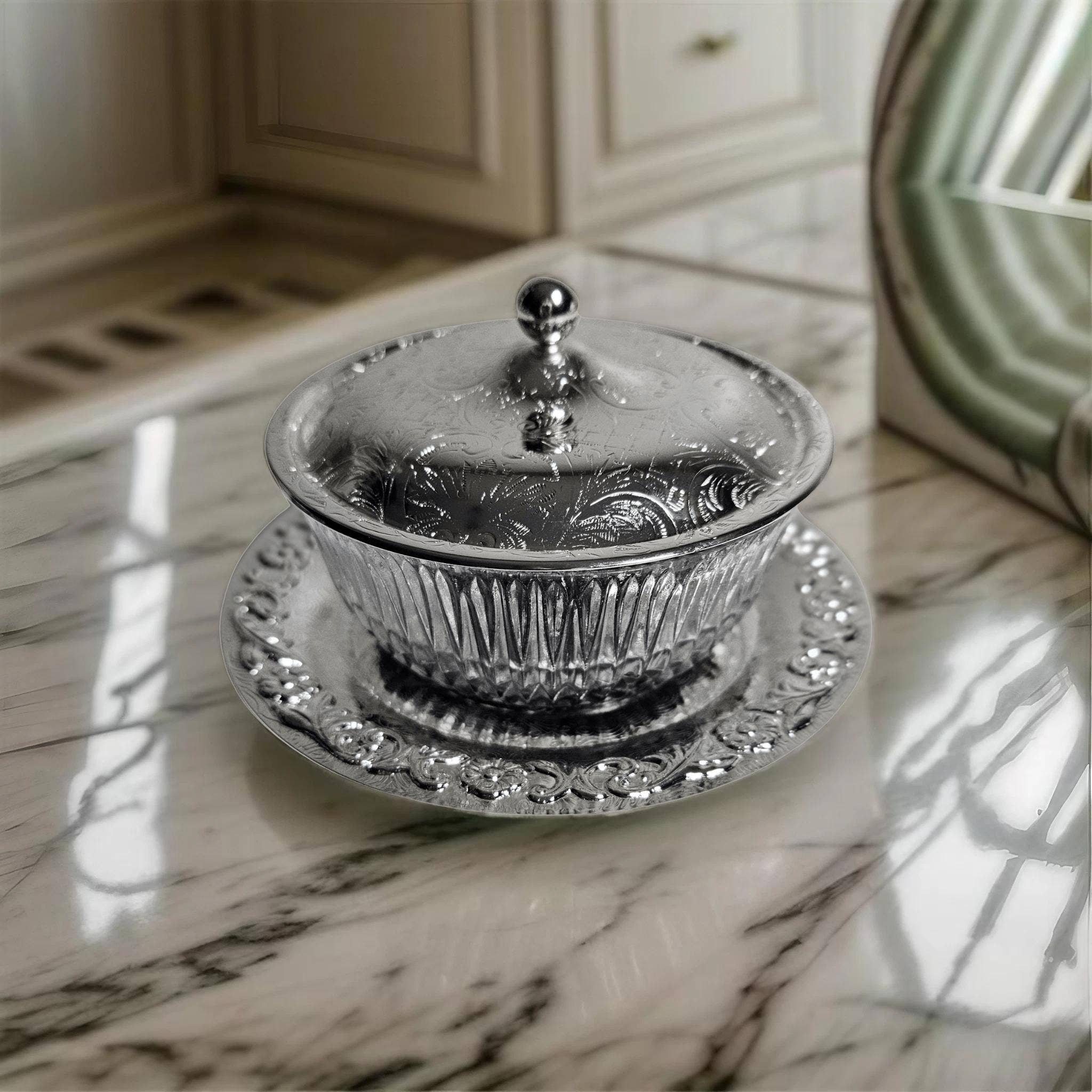 Corbell Silver - Wholesale Butter Dish - Queen Anne Jam/Butter Dish with Silver Plated Base & Lid with Glass Dish.(Non-Tarnish)SKU #: 0/471.0