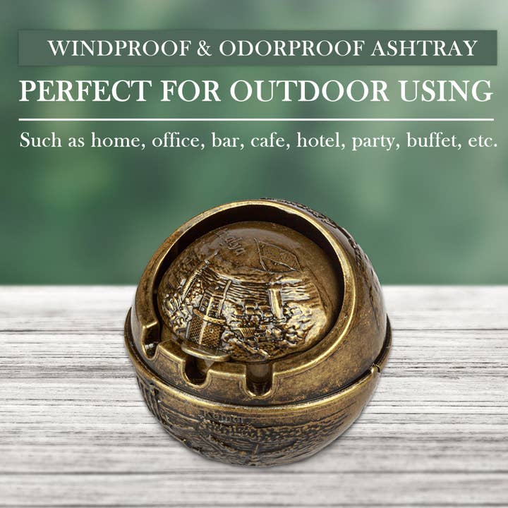 Crystalia - Wholesale Ashtray - Crystalia Windproof Ashtray with Lid for Cigarettes, Metal1