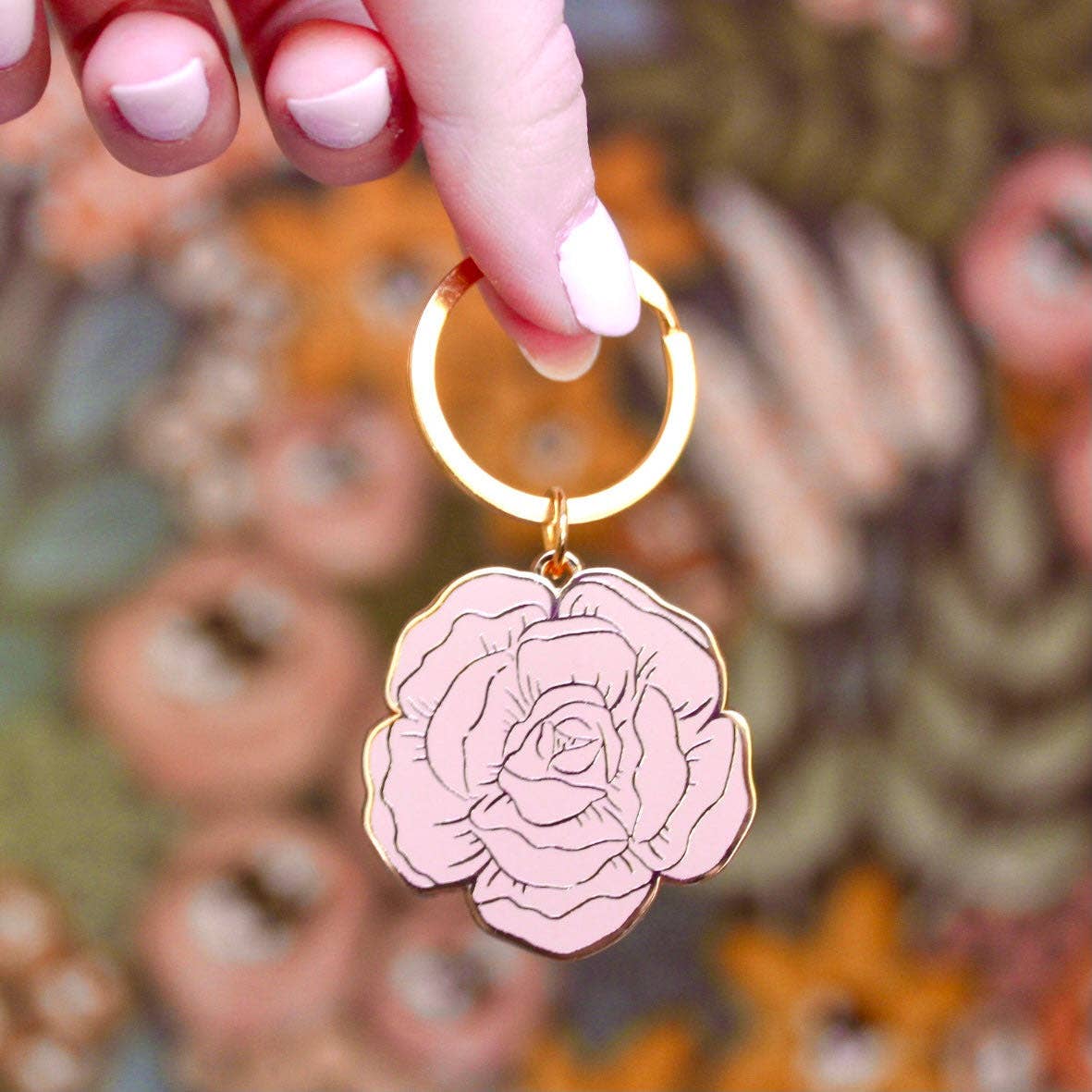 Elyse Breanne Design - Vente Porte-clés – femme - Porte-clés en métal pivoine rose 2x2 po.2