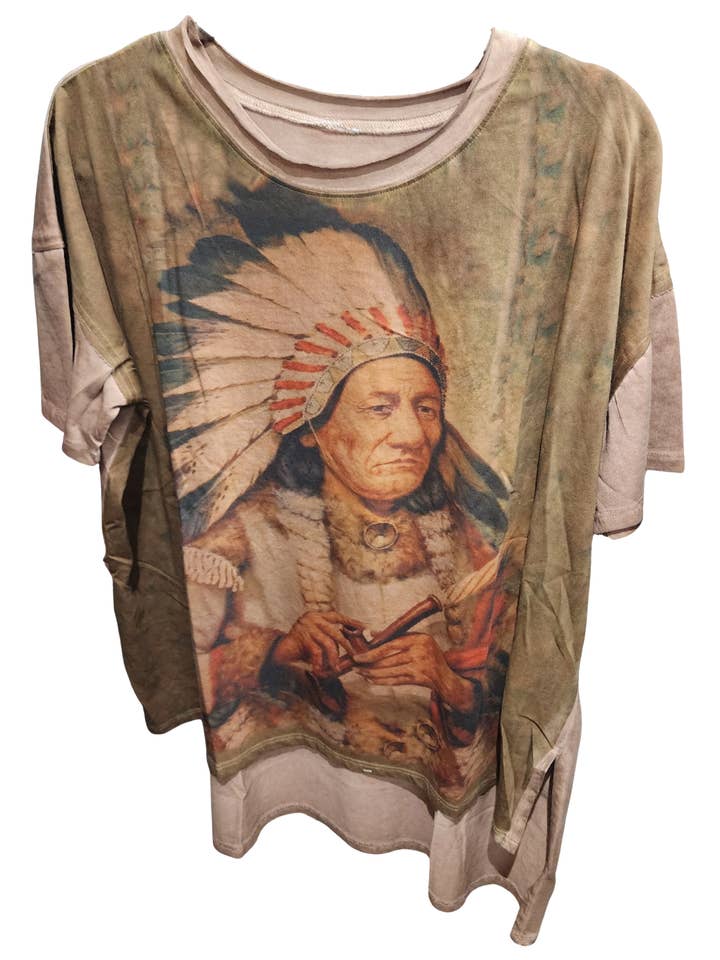 Sitting Bull Print T-shirt for engroshandel hos LeParisPetit by I Love Linen