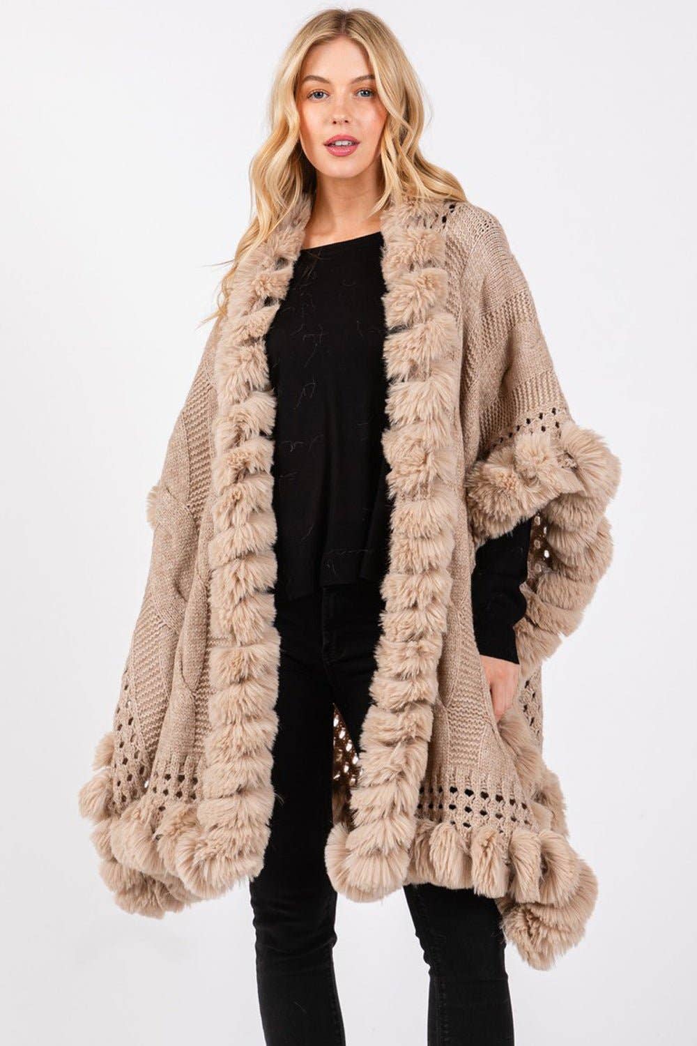 MiMi Wholesale - Wholesale Cape - Women's - MS0408 Faux Fur Trim Cape With Closure11
