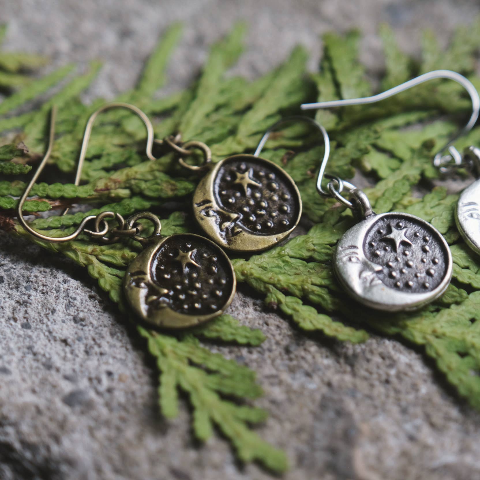 Muna Moth - Wholesale Dangle Earrings - Antiqued Moon Earrings 0