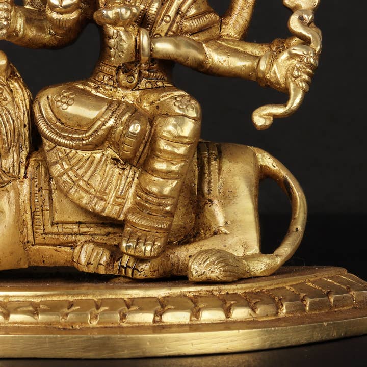 Exotic India Art - Wholesale Sculpture - 6'' Eight-Handed Durga Seated On Lion | Brass3