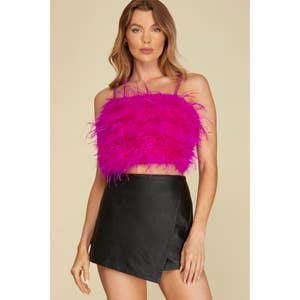 YLFC Feather Tops for Women Sexy Feather Crop Tops Faux Fur Trim Sleeveless  Vest Tank Top Party Club Streewear : : Clothing, Shoes 