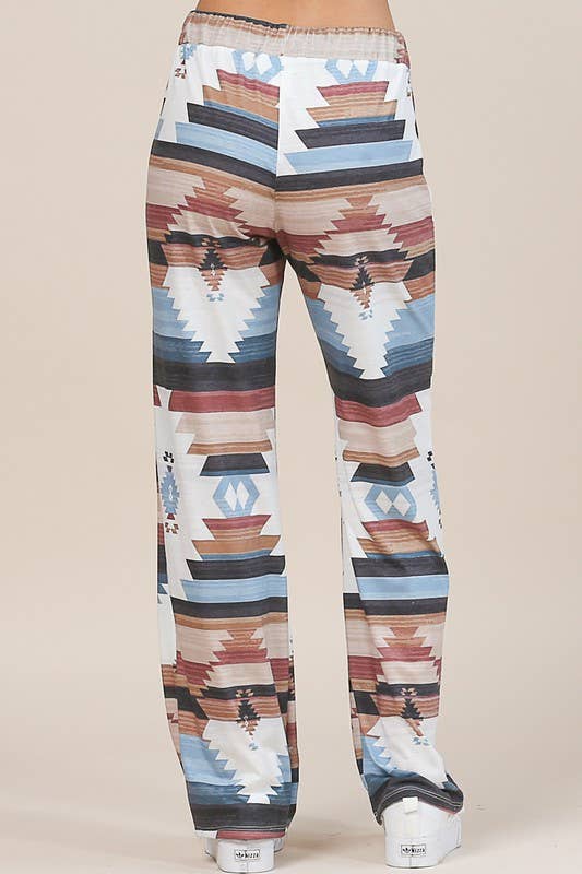 MOCHA BLUE AV1044-SELENA AZTEC PRINT RELAXED PANTS for wholesale on Faire11