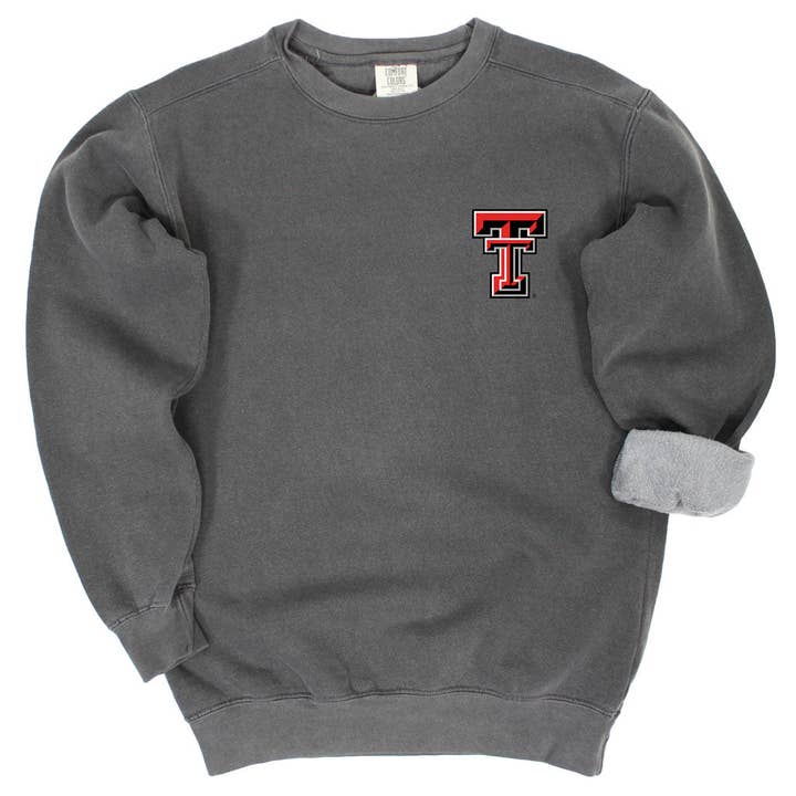 Pep Squad Crewneck Fleece i grått - Texas Tech University för wholesale av Kickoff Couture