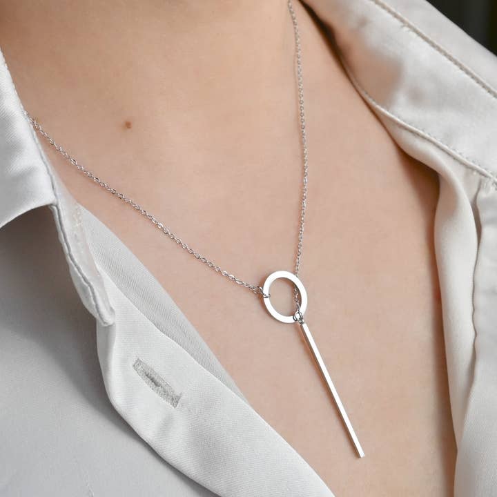 Collana Circle Bar Y - Ciondolo geometrico Lariat per la vendita all'ingrosso da parte di Blueyejewelry