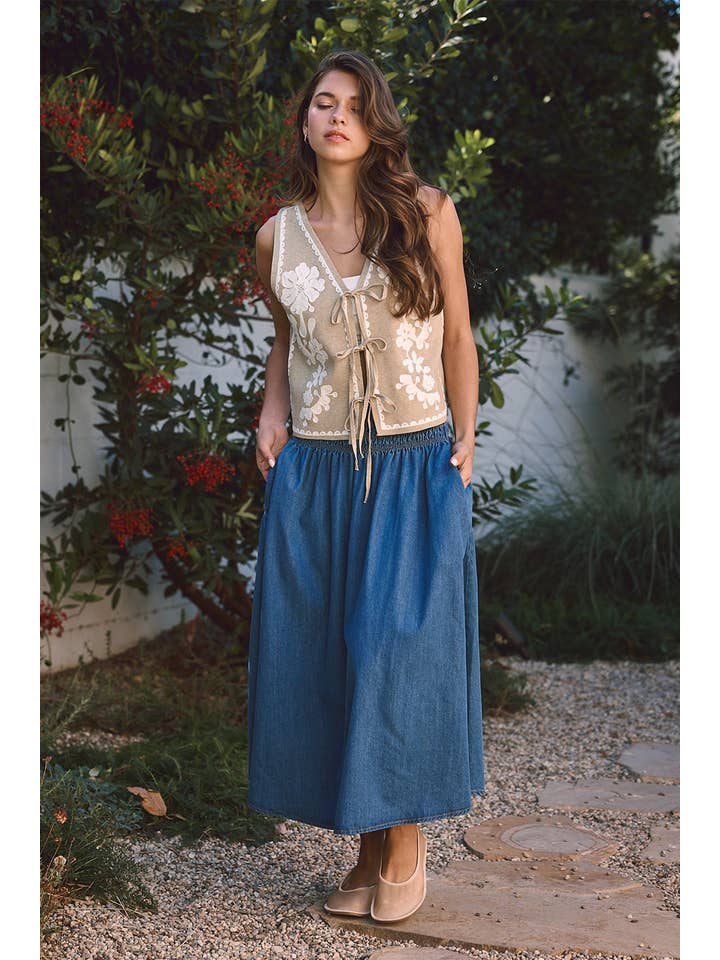 SMOCKED WAISTBAND DENIM SKIRT - RS1034 for wholesale on Faire