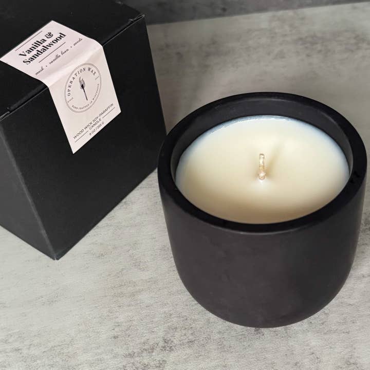 Vanilla & Sandalwood Scented Candle - Cement Jar, 9 oz for wholesale by Operation Wax