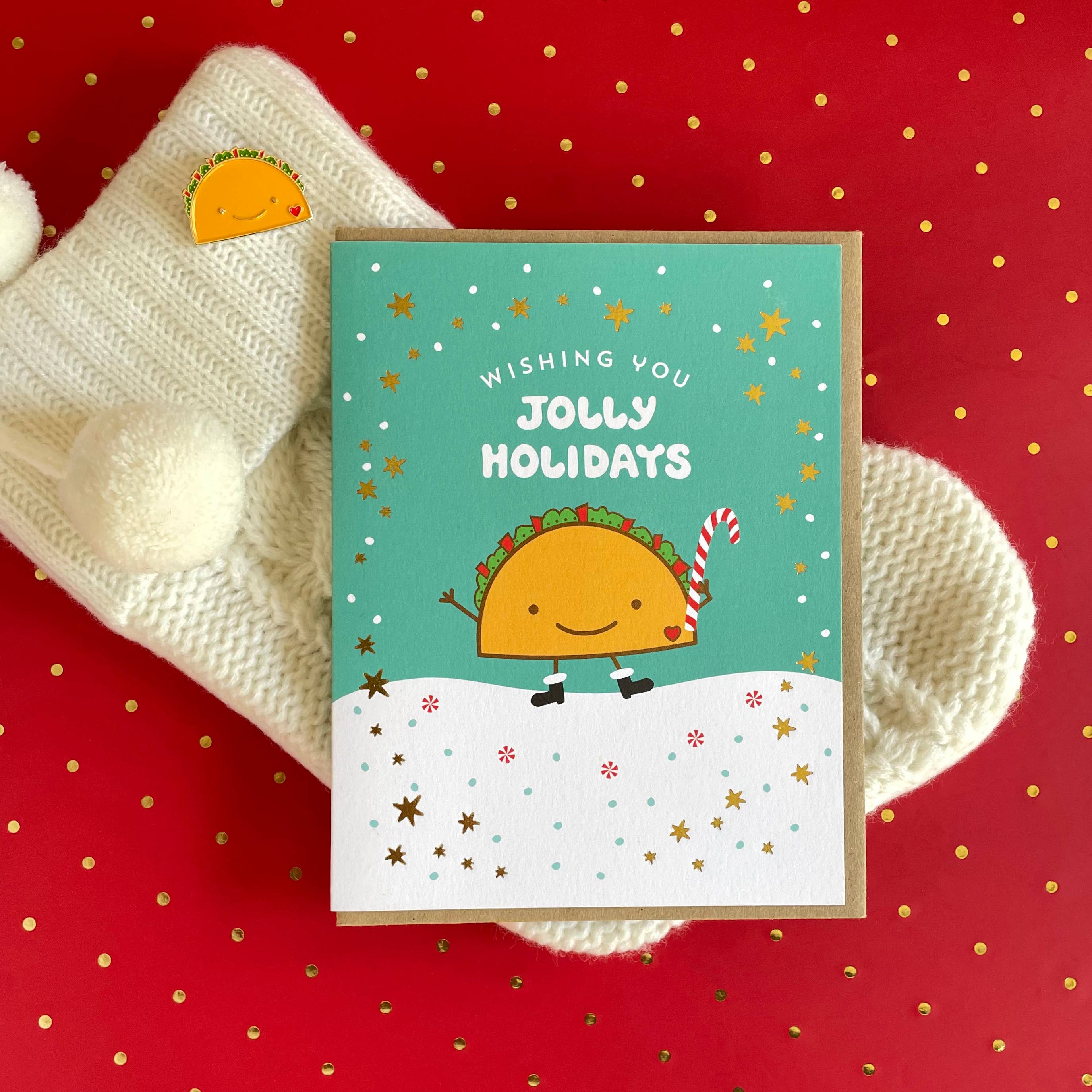 Night Owl Paper Goods - Wholesale Season's Greetings Card - Taco Foil Stamped Holiday Cards - Box of 81