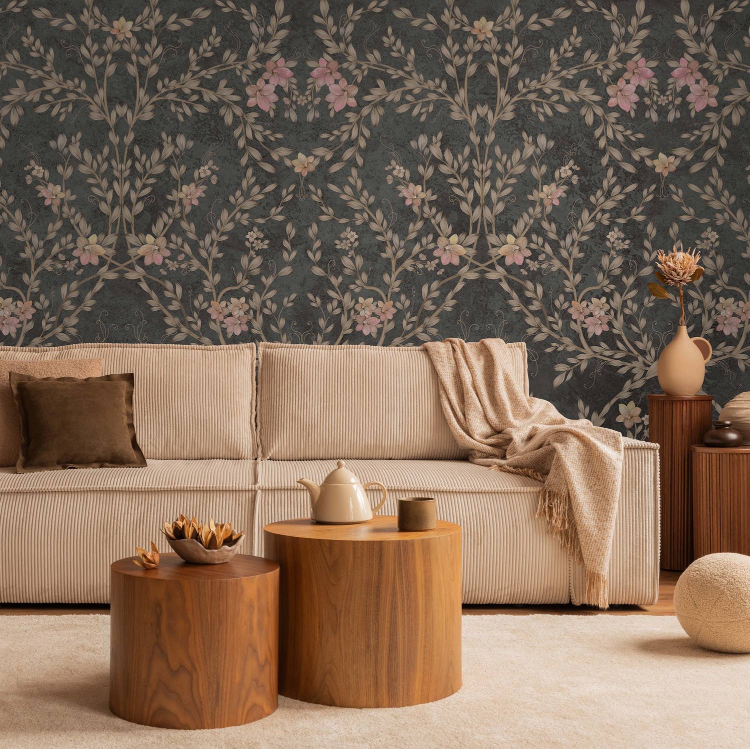 GK Home Decor – wholesale Wallpaper – Vintage Branches Soft Blue Blooms Pattern Wallpaper Mural7