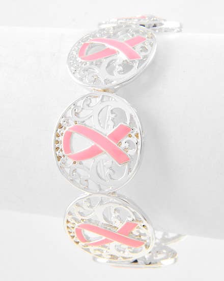 0011 PREMIERE - Wholesale Charm/Dangle Bracelet - FR3114 Pink Ribbon Filigree Stretch Bracelet2