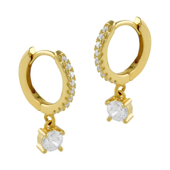 Gold-plated silver earrings with zircons with pendant for wholesale by Itemporality