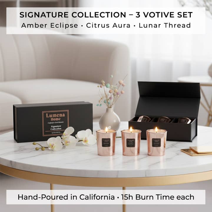 Set Regalo di Candele Votive Signature – Trio Senza Tempo di Profumi per la vendita all'ingrosso da parte di The Grecian Soap Company