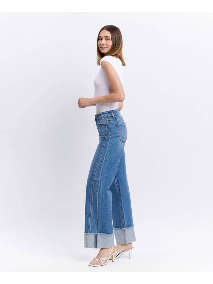ADORE YOU HIGH RISE CUFFED WIDE JEANS T6684 for wholesale on Faire