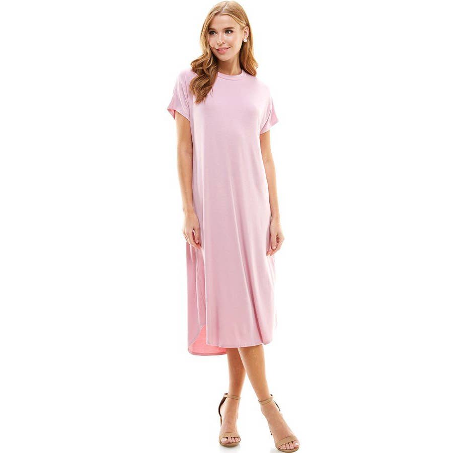 Azules Clothing - Wholesale Dress - Women's - ADM-8252RS Loose fit Crew Neck Hem Midi Dress36