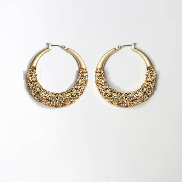 Textured Satin Bezel Alloy Setting With Hinged Saddle Closure Posts Hoop Earring 661E581 for wholesale by Zirconmania Wholesale Fashion Jewelry