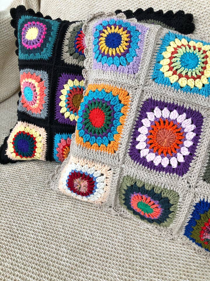 Handmade Crochet Cushion Cover Granny Square Boho Decor for wholesale by Honey Art and Nature