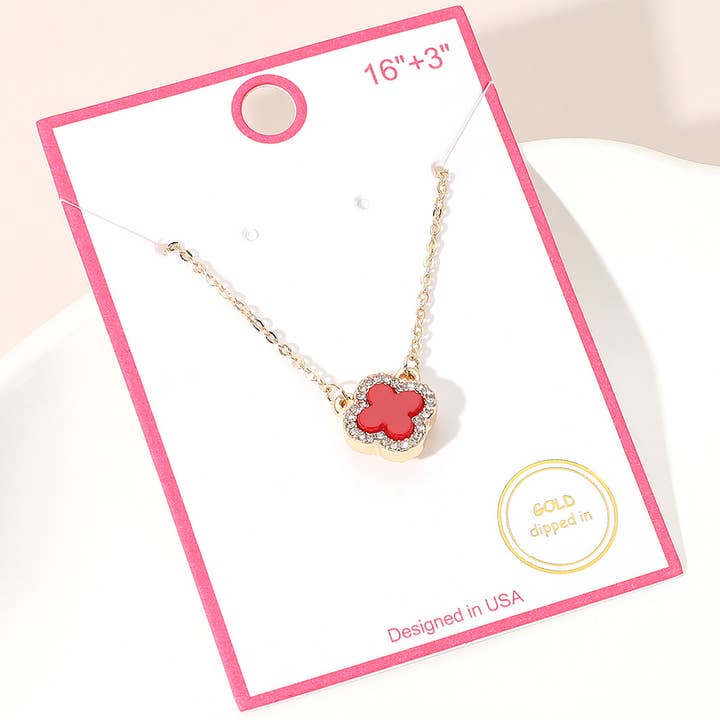 Sensibling Corp. - Wholesale Pendant/charm necklace - Gold Dipped Rhinestone Trim Quatrefoil Pendant Necklace4