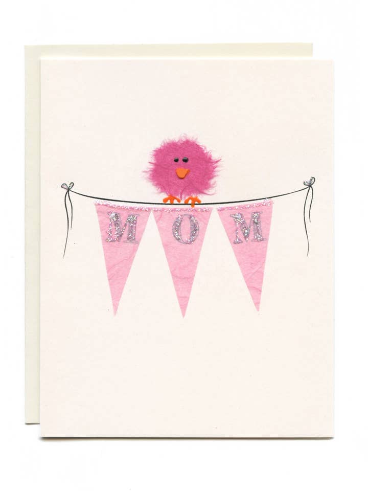 "MOM" Bird on Pink Banner for wholesale by FLAUNT HANDMADE CORRESPONDENCES