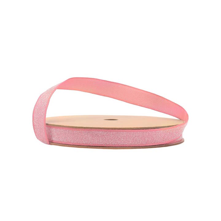 5/8" Wired Edge Corsage Ribbon | Pink Glitter | 25 Yard Roll
for wholesale by LA Ribbons Wholesale