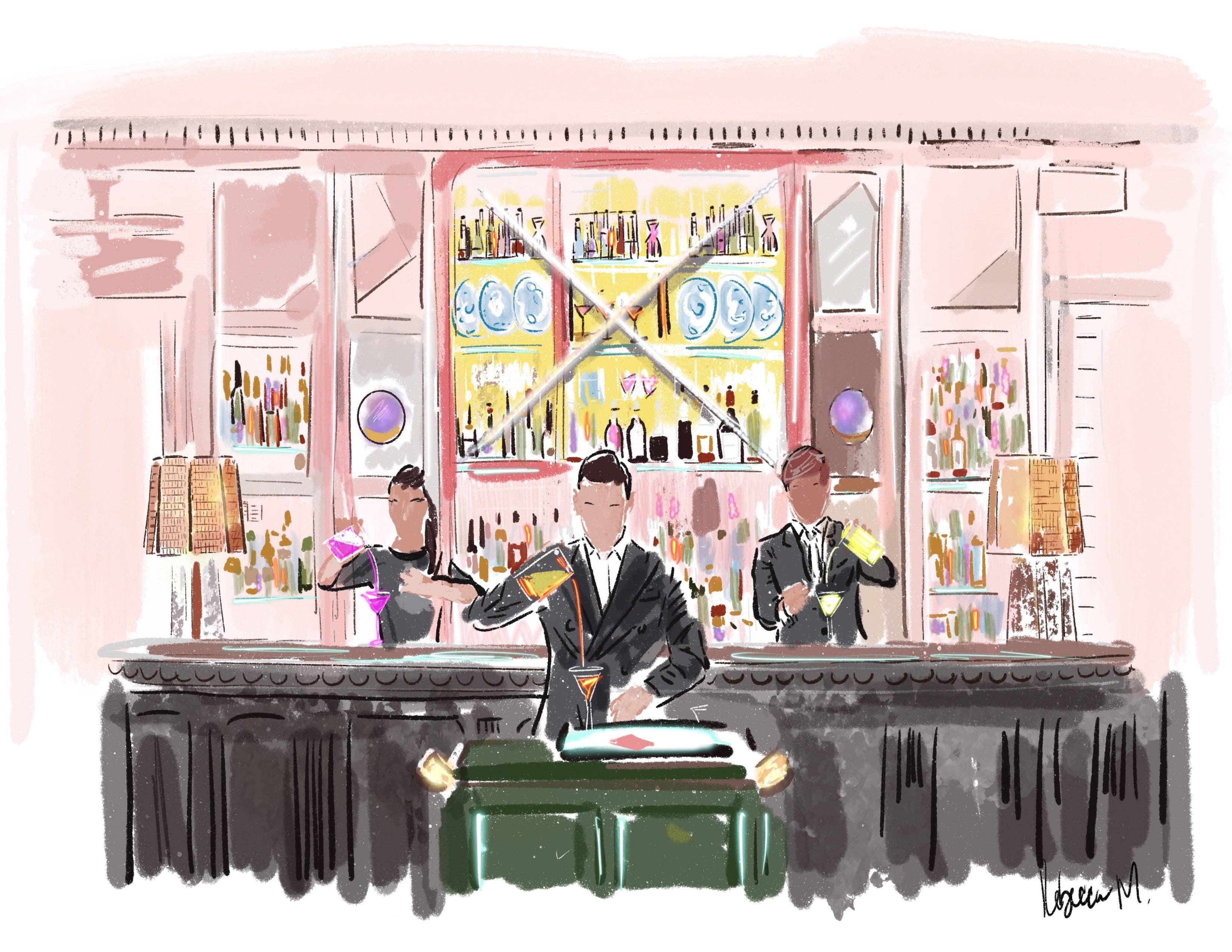 Rebecca Illustrated - Wholesale Stationery/Notecard Set - MARTINI O'CLOCK AT THE CONNAUGHT - Note Card 0