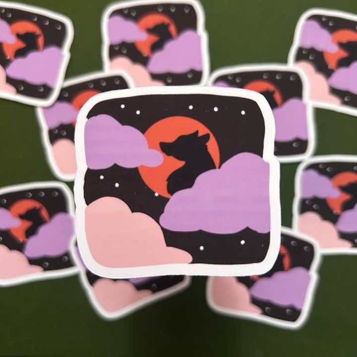 Wolf Moon Sticker for engroshandel hos Bearpops Illustrations