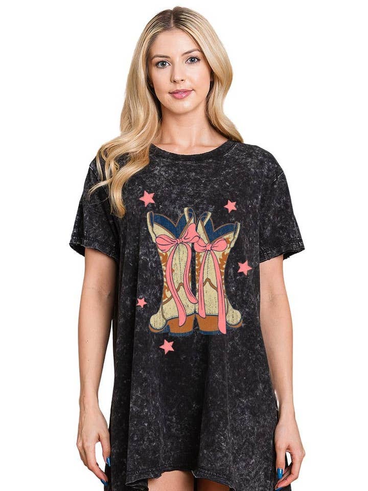 Haut tunique lavé avec graphique de nœud et bottes de cowboy PUFF' pour la vente par Foryeri