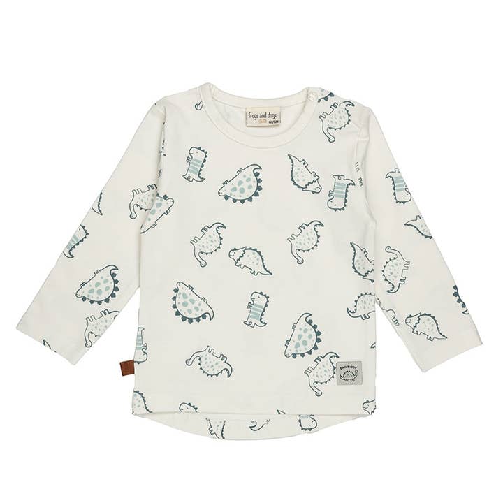 Dino AOP T-shirt LS Baby | White Alyssum för wholesale av Frogs & Dogs