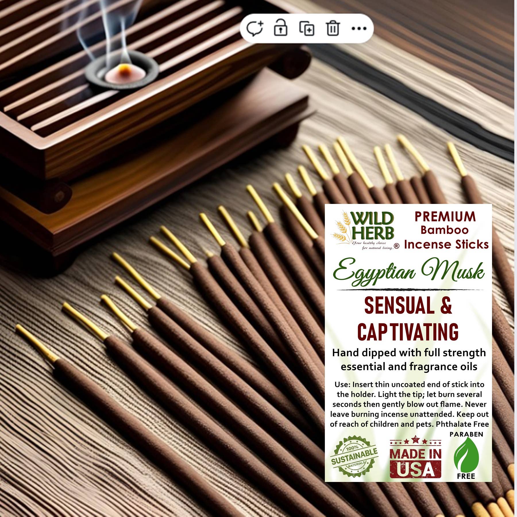 Wild Herb Soap Co - Wholesale Incense - Egyptian Musk Incense Sticks Retail Ready Hang Hole Package0