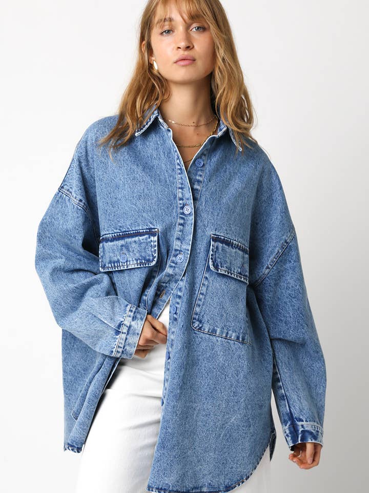 Finley Oversized Denim Shirt for wholesale by Olivaceous