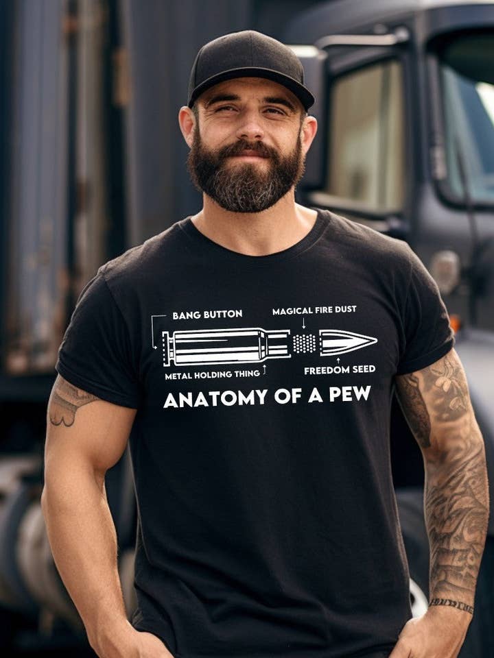 Anatomy of A Pew | Black Unisex Tee | Gun Control | 2nd Amendment T-shirt for wholesale by Route 54 Apparel