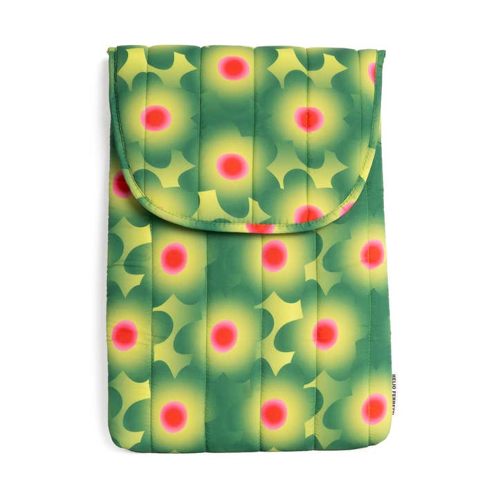 PUFFY FLORAL LAPTOP SLEEVE GREEN HF for wholesale by Helio Ferretti