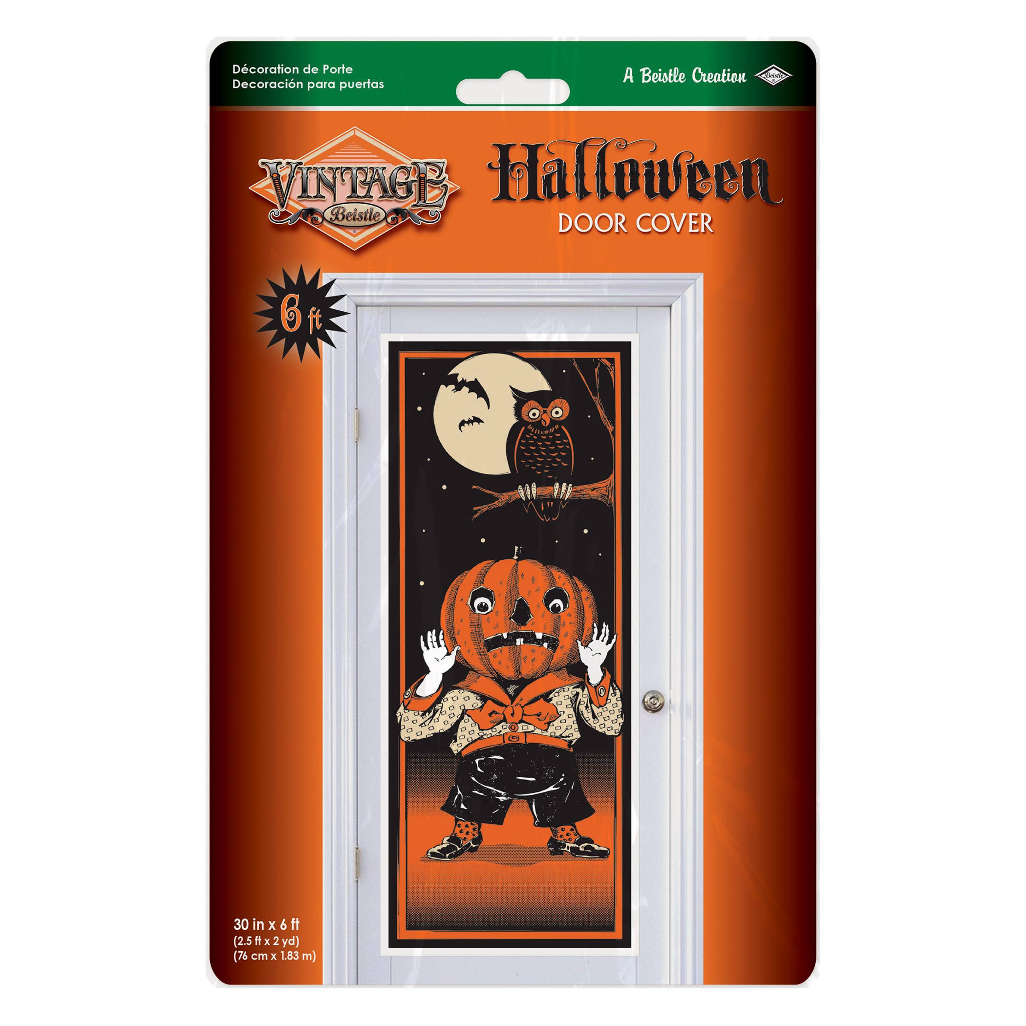 Beistle - Wholesale Door Hanger - Orange and Black Vintage Halloween Door Cover, 6' x 30"1