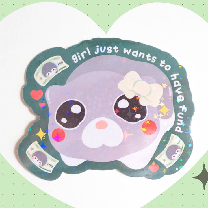 Holo-Vinylaufkleber „Mädchen will nur Geld haben“ für den Großhandel von Notmehmehstudio