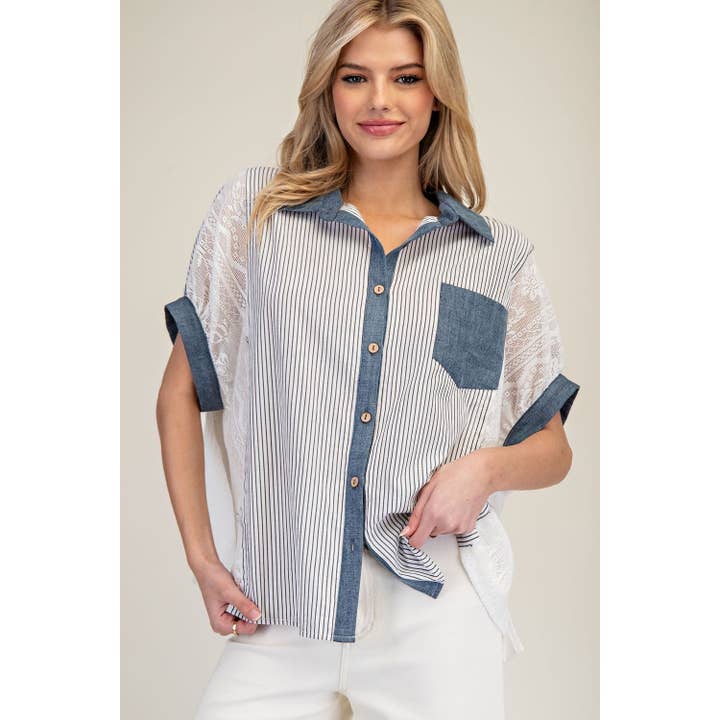 Colorblock Lace Denim Shirt for wholesale by STYLE USA