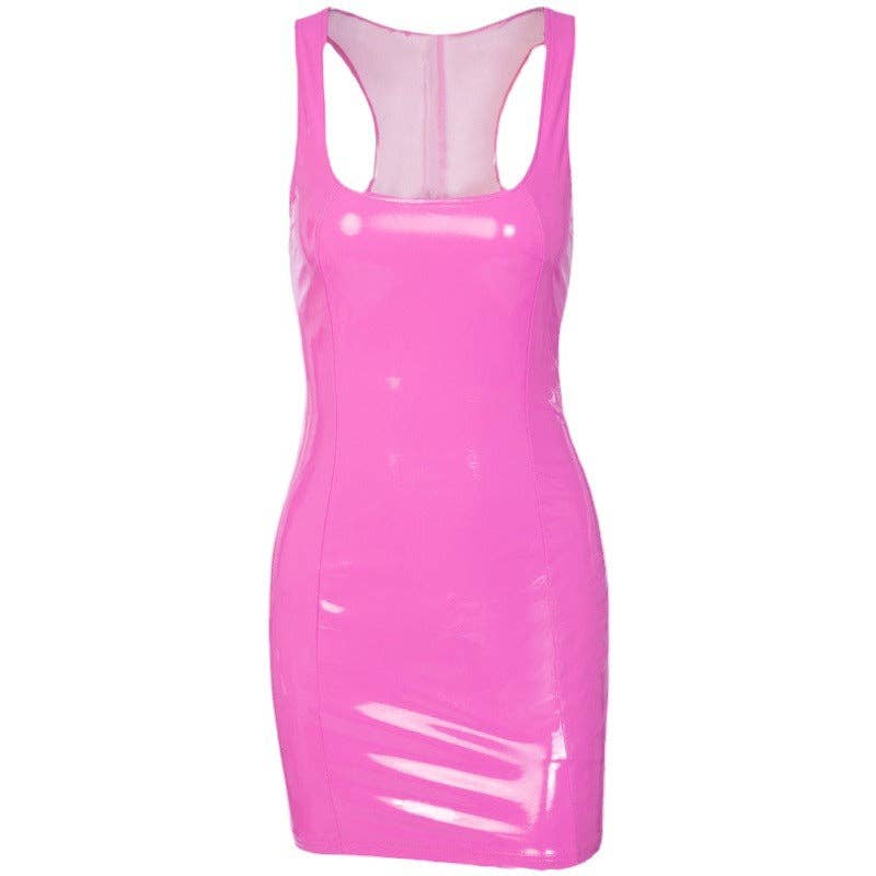 Chicto - Wholesale Dress - Women's - Pu Leather Solid Color Sling Dress Women's Tight Leather2