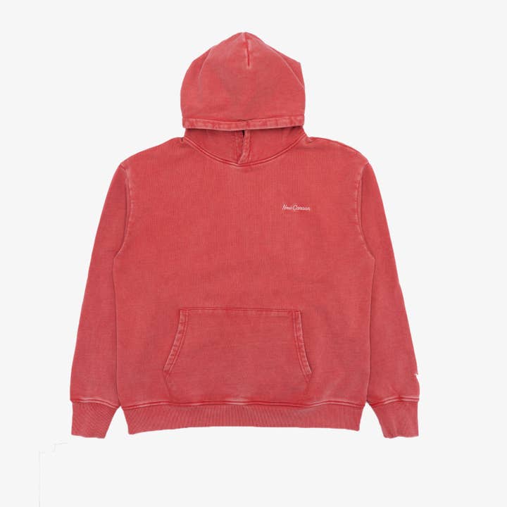 New Canaan Script Hoodie in Washed Red for wholesale by The Just Brand