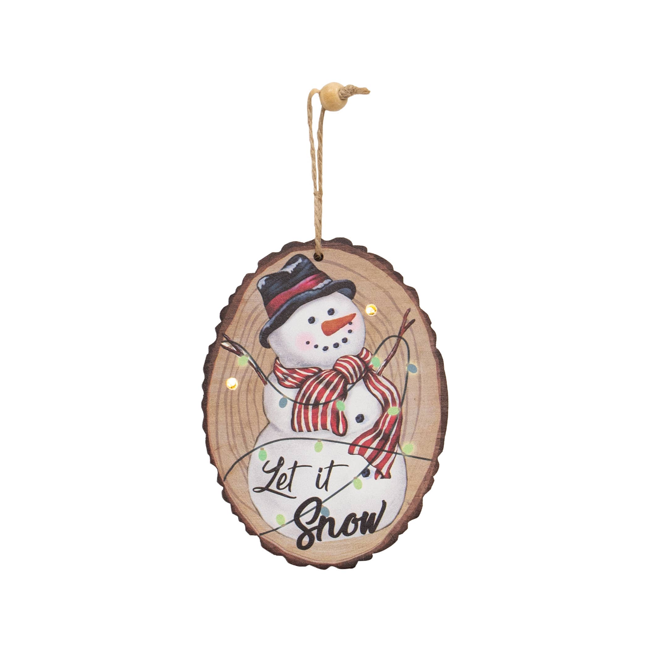 Bright Ideas - Wholesale Ornament - Snowman Wood Slice Ornament w/ LED Light 3 Asstd3