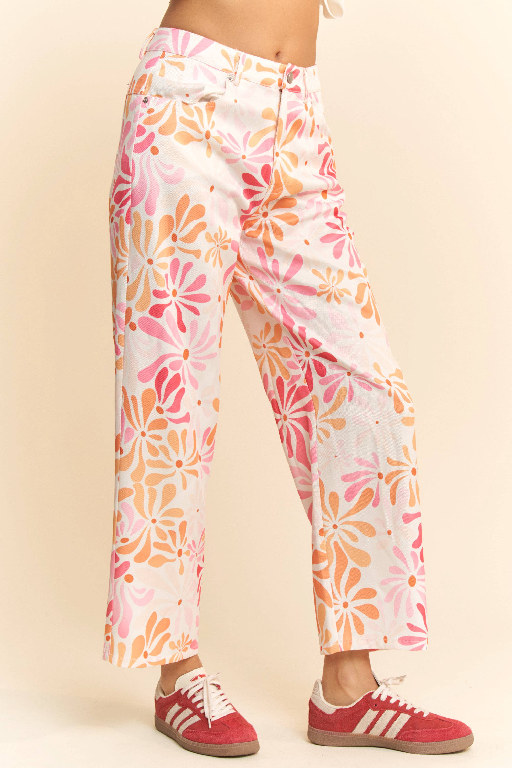 FLORAL PRINTED LIGHTWEIGHT  STRAIGHT LEG PANTS for wholesale on Faire3