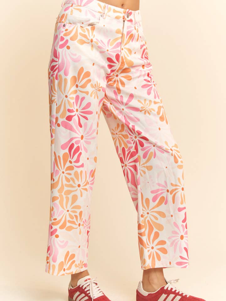 FLORAL PRINTED LIGHTWEIGHT STRAIGHT LEG PANTS for wholesale on Faire3