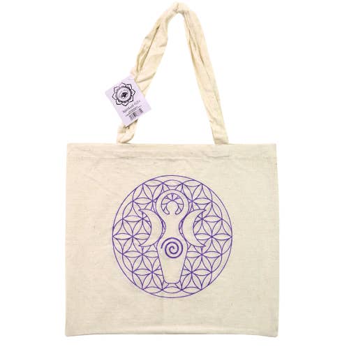 Sac fourre-tout en coton naturel - Fleur de vie violette & Spirale pour la vente par Green Tree
