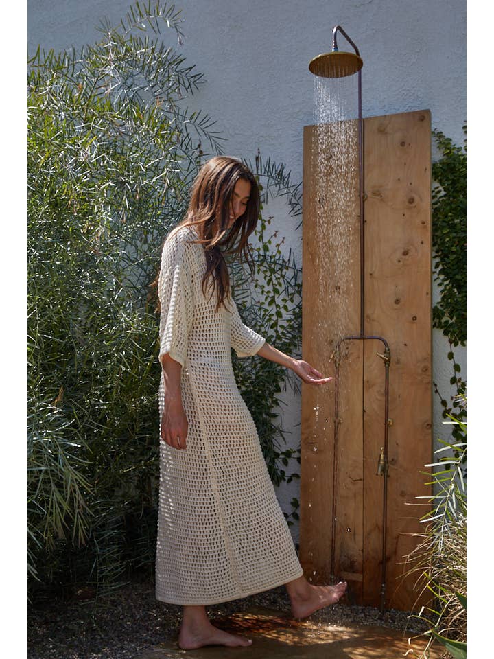Cream W1664 | Knit Acrylic Sweater Ribbed See Through Maxi for wholesale on Faire