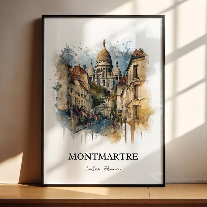 Montmartre Parijs Muurkunst, Montmartre Print, Parijs Frankrijk Aquarel Kunst, Parijs Frankrijk Cadeau, Reisprint, Reispapier, Inwijdingscadeau voor wholesale door Premium Travel Art