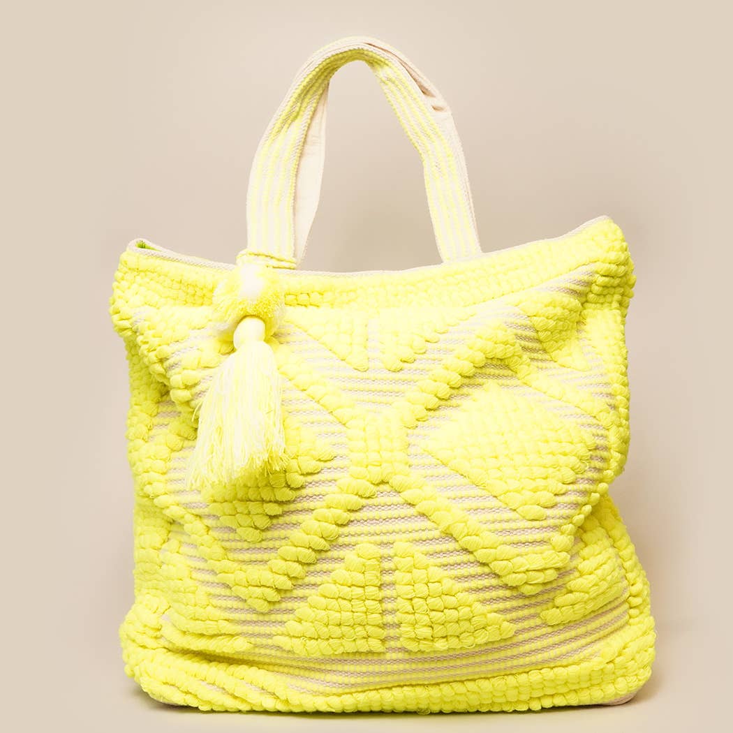 Fashion City - Vente Tote bag – femme - Sac cabas bohème tissé avec pompons et franges3