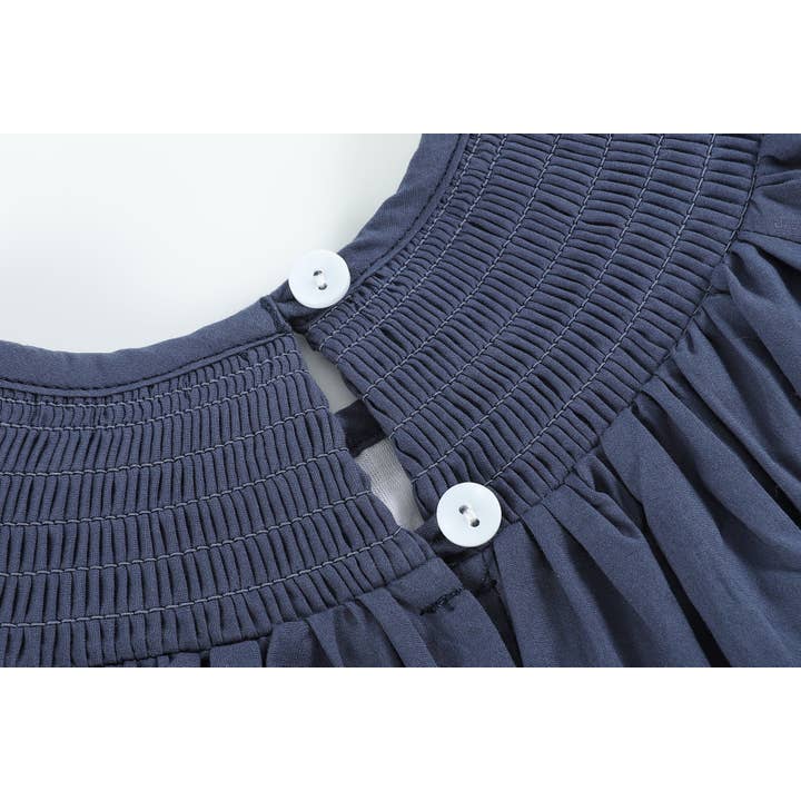 Lil Cactus - Wholesale Dress - Kids - Navy Blue Nativity Long Sleeve Smocked Bishop Dress3