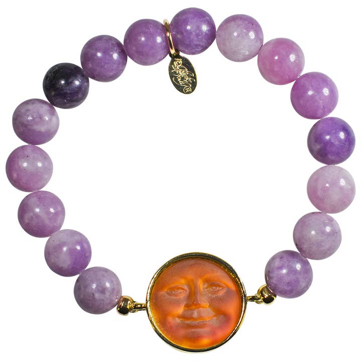 Glass Seaview Moon Lepidolite 10mm Stretch Bracelet (Goldtone/Volcano) for wholesale by Kirks Folly
