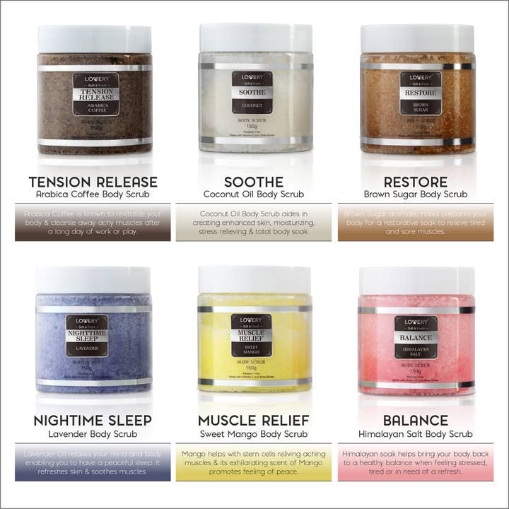 Lovery - Wholesale Body Scrub/Exfoliant - Body Scrub Gift, 6 Pack Exfoliating Body, Face, Foot Scrubs