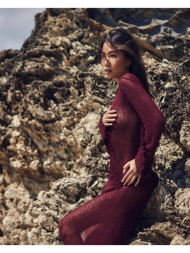 Sweetkama - Wholesale Swim Cover Up - Women's - Ladies See Sheer Backless Knit Maxi Dress Beach Cover 122611